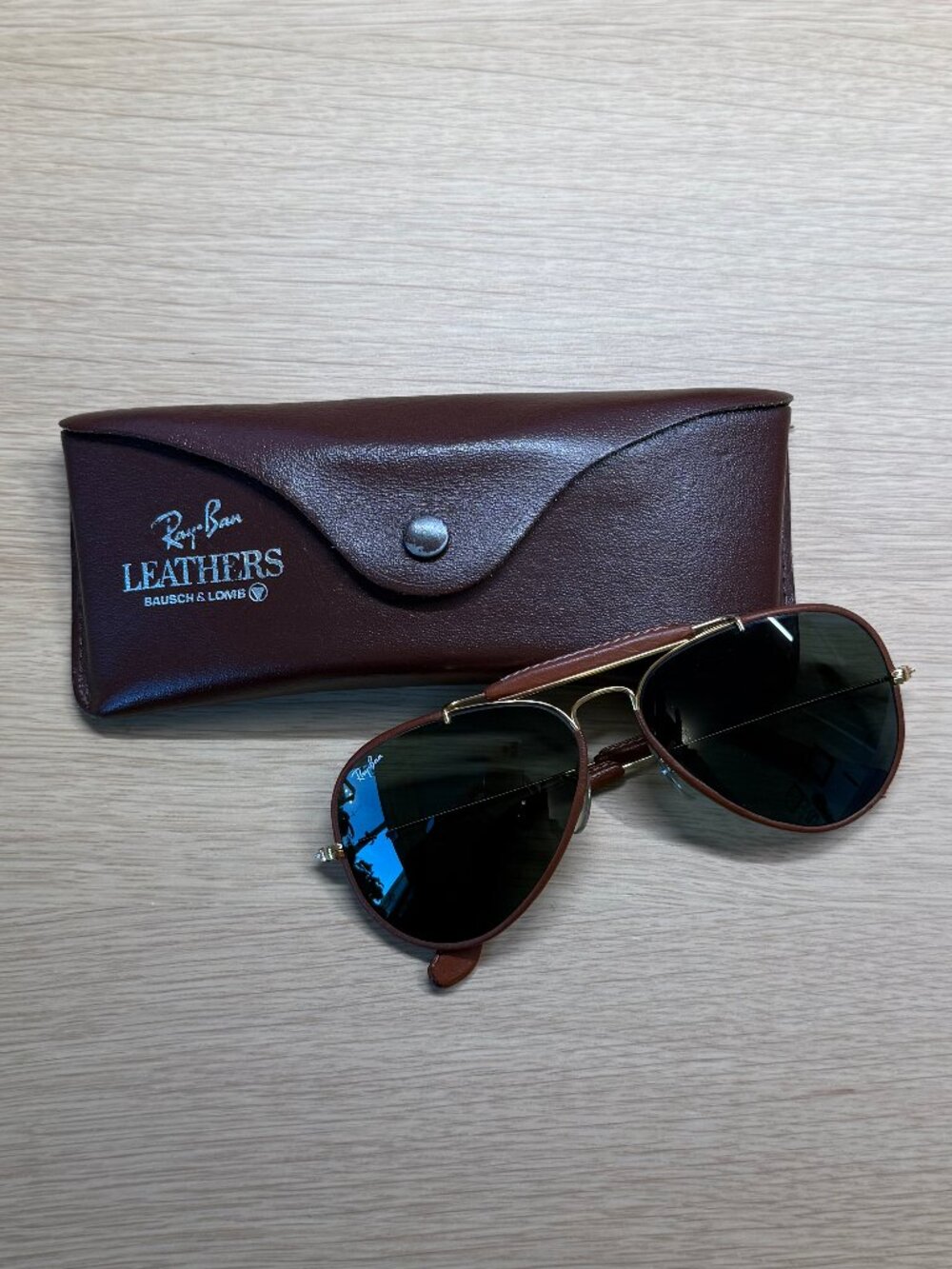 Vintage Ray-Ban Outdoorsman Leather Wrapped Sunglasses 58-14